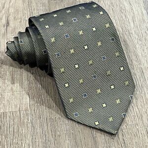 Ermenegildo Zegna Tie Made in Italy 100% Silk Green Geometric Sunburst Tie EUC
